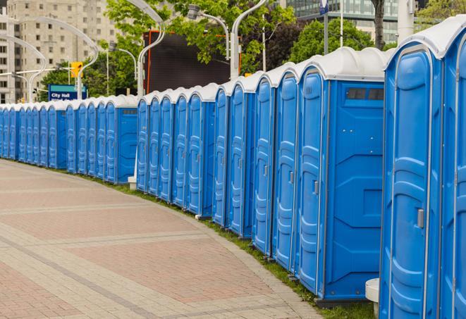 Seasonal porta potty units set up at a Jefferson City, Missouri venue